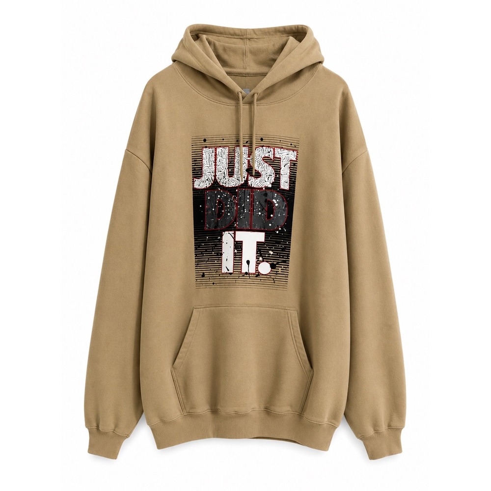 NEW Launder Just Did‎ It Graphic Hoodie Mens 5XL Tan Khaki Pullover Sweatshirt